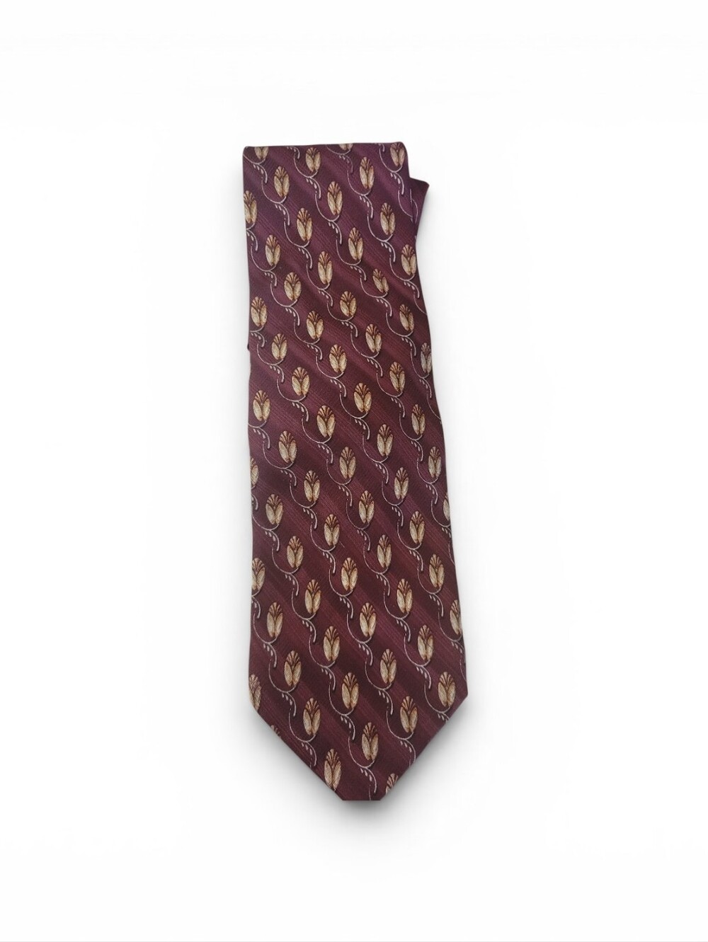 Vintage Valentino Cravatte Silk Tie Burgundy Gold Floral Geometric Necktie Italy